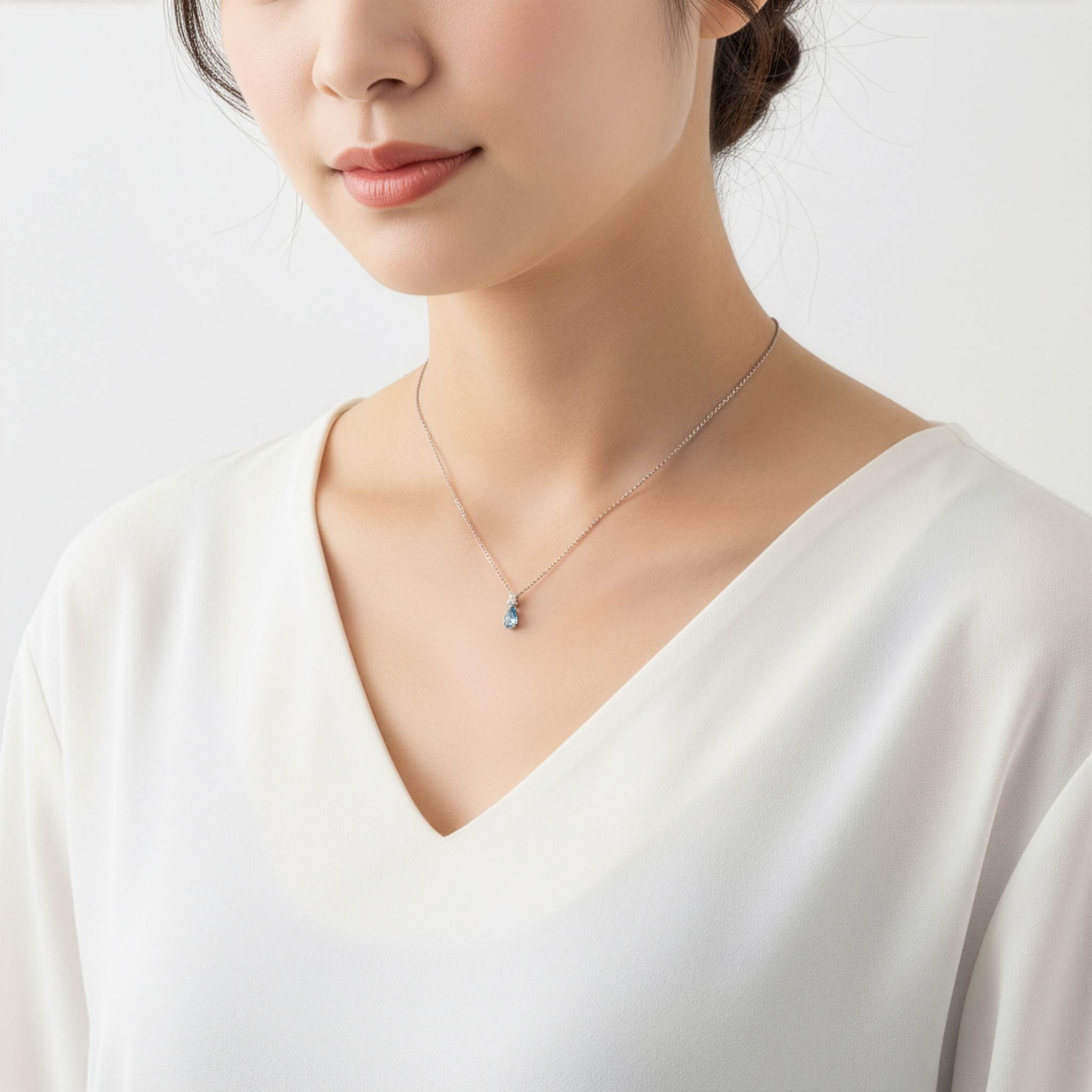 Ptラボグロウンブルーダイヤペアシェイプネックレス