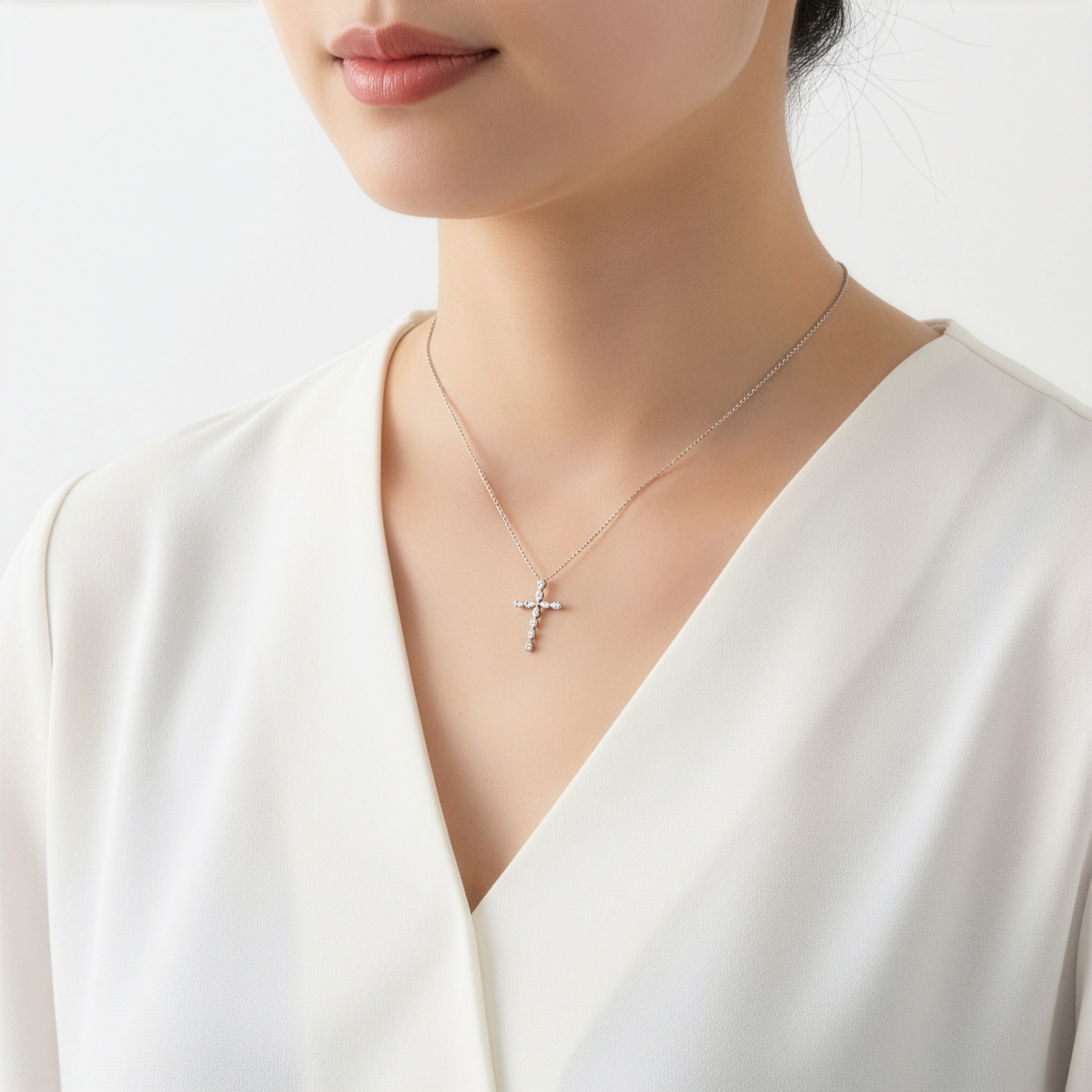 Ptラボグロウンダイヤモンド ペアーシェイプクロスネックレス